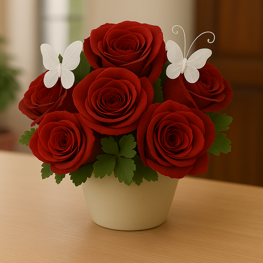 15 Red Roses with Butterfly Accents Table Arrangement